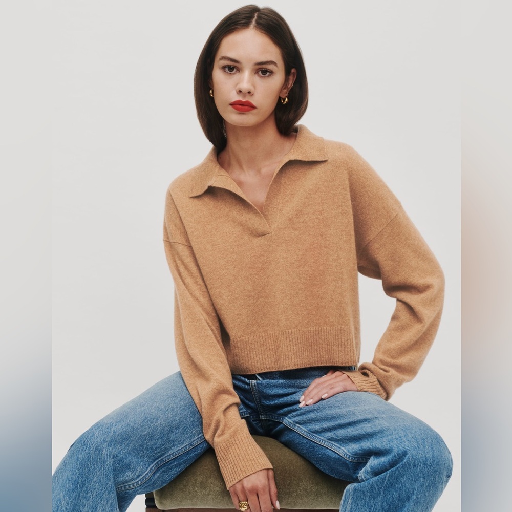 Reformation Cashmere Polo Sweater Cropped